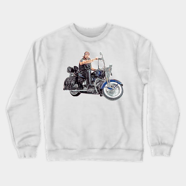 Bikie on Motorbike Crewneck Sweatshirt by MGphotoart